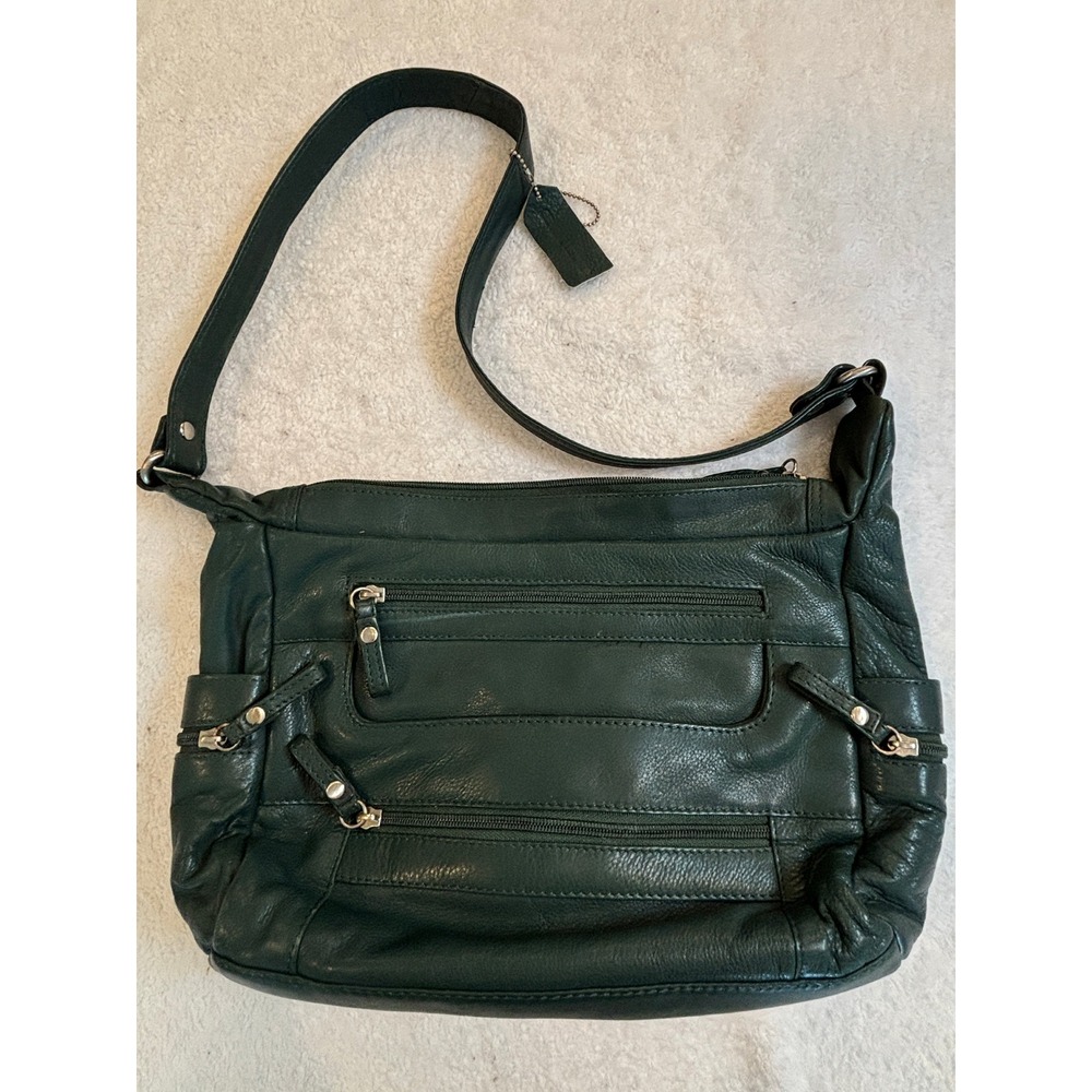 Great American Leather Works Green Leather Crossbody Bag Organizer Purse Pocket